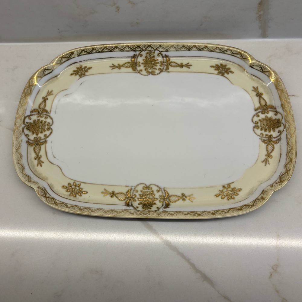 Vintage Noritake Raised Gold and Cream Catchall Dresser Plate Dish
